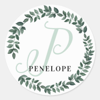 Letter P Monogram Custom Name Minimalist Botanical Classic Round Sticker