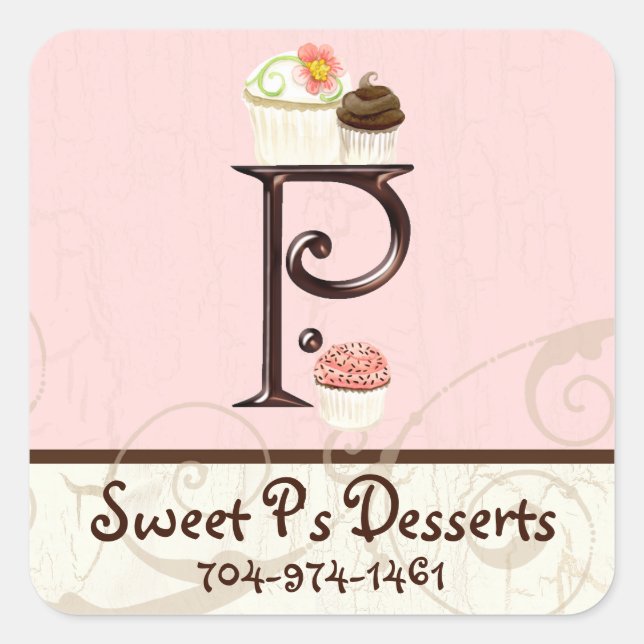 Letter P Monogram Dessert Bakery Business Cards Square Sticker (Front)