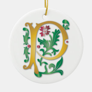 Letter P Monogram Fleur de lis Ceramic Ornament