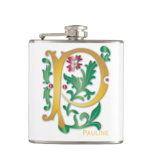 Letter P Monogram Fleur de lis Hip Flask