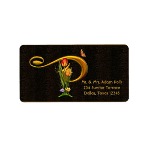 Letter P Monogram Tulips Butterfly Address Labels