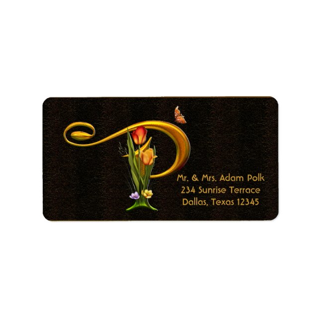 Letter P Monogram Tulips Butterfly Address Labels (Front)