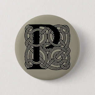 Letter P Monogram Vintage Celtic Knot Print 2 Inch Round Button
