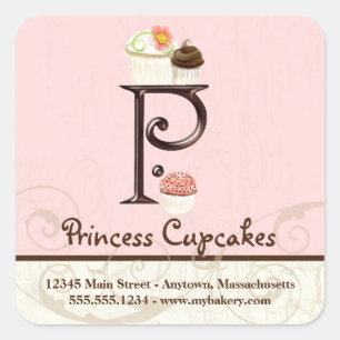 Letter P Monogram Watercolor Cupcake Logo Box Square Sticker