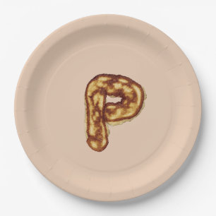 Letter P Pancake Beige Colour Paper Plate