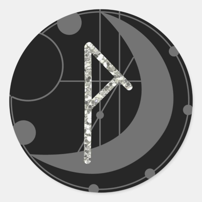 Letter P Rune Runic Monogram Geometric Moon Black Classic Round Sticker (Front)