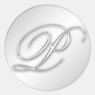 Letter P script initial faux silver monogram favou Classic Round Sticker