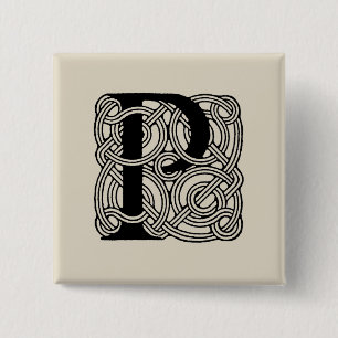 Letter P Vintage Celtic Knot Monogram 2 Inch Square Button