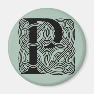 Letter P Vintage Celtic Knot Monogram Magnet