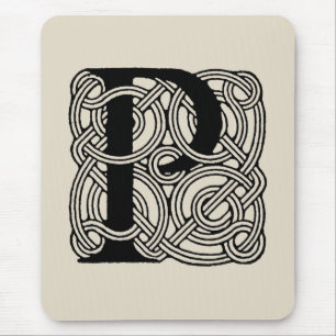 Letter P Vintage Celtic Knot Monogram Mouse Pad