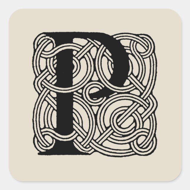 Letter P Vintage Celtic Knot Monogram Square Sticker (Front)