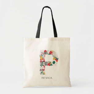 Letter P   Whimsical Floral Letter Monogram I Tote Bag