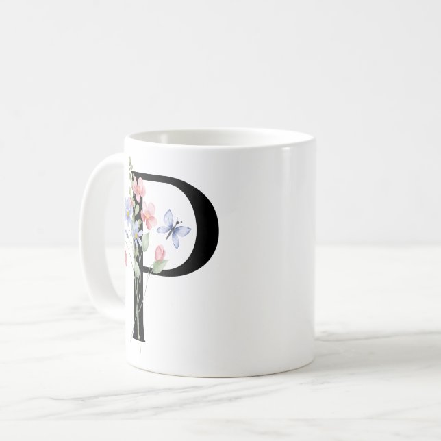 Letter P with flowers Coffee Mug (Front Left)