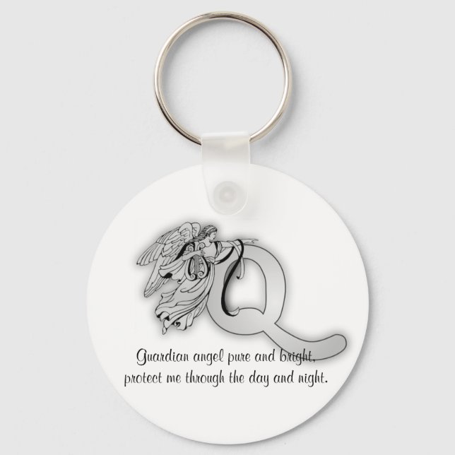 Letter q angel monogram alphabet keychain (Front)