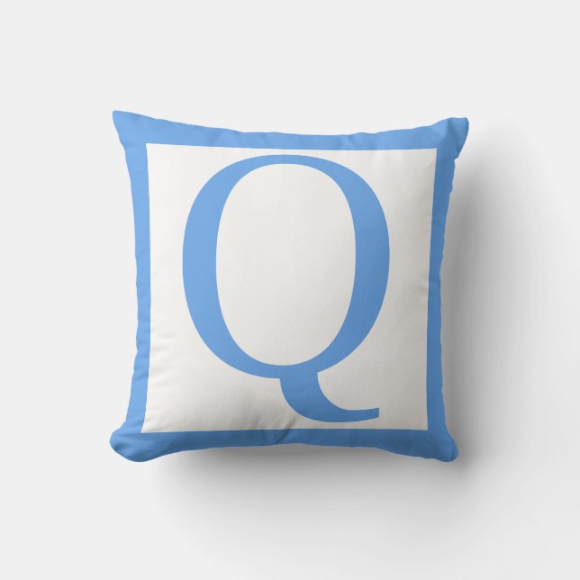 Letter Q Baby Blue Throw Pillow (Front)