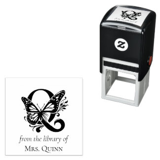 Letter Q Butterfly Monogram From the Library Of Self-inking Stamp