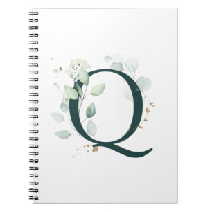 Letter Q Eucalyptus and Gold Monogrammed  Notebook