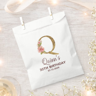 Letter Q Gold Monogram Blush Pink Roses Favour Bag