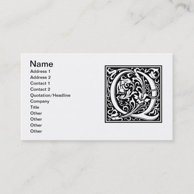 Letter Q Medieval Monogram Art Nouveau Business Card (Front)