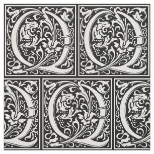 Letter Q Medieval Monogram Art Nouveau Fabric