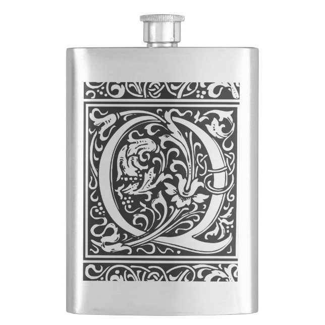 Letter Q Medieval Monogram Art Nouveau Hip Flask (Front)