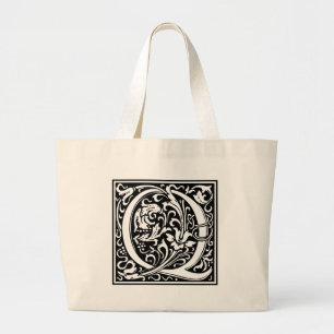 Letter Q Medieval Monogram Art Nouveau Large Tote Bag