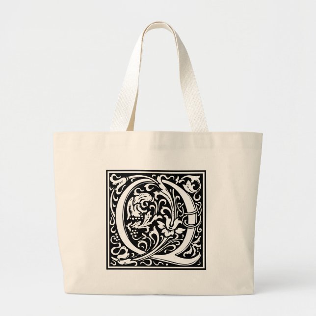 Letter Q Medieval Monogram Art Nouveau Large Tote Bag (Front)
