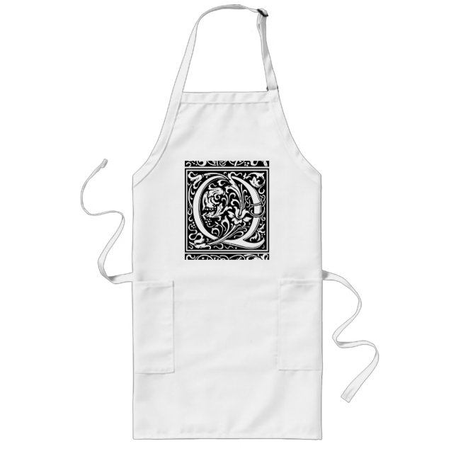 Letter Q Medieval Monogram Art Nouveau Long Apron (Front)