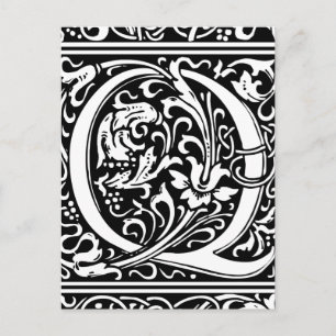 Letter Q Medieval Monogram Art Nouveau Postcard