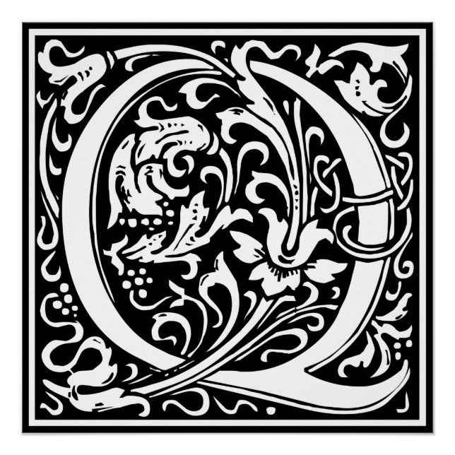 Letter Q Medieval Monogram Art Nouveau Poster (Front)
