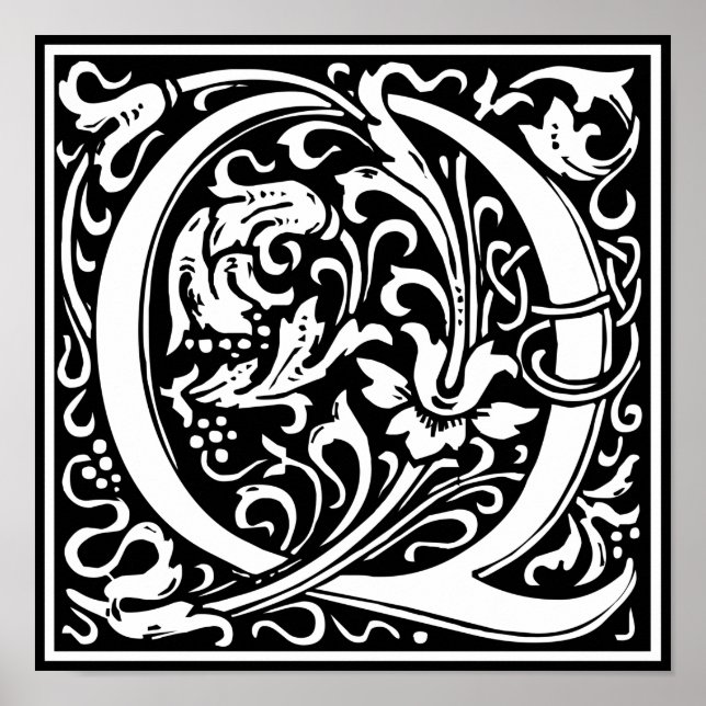 Letter Q Medieval Monogram Art Nouveau Poster (Front)