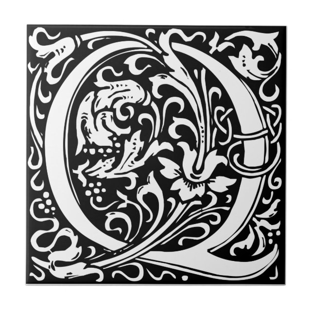 Letter Q Medieval Monogram Art Nouveau Tile (Front)