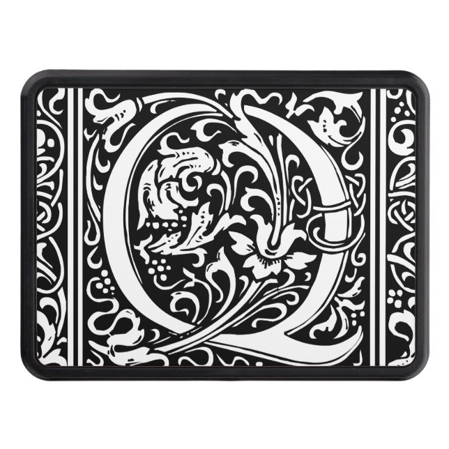 Letter Q Medieval Monogram Art Nouveau Trailer Hitch Cover (Front)