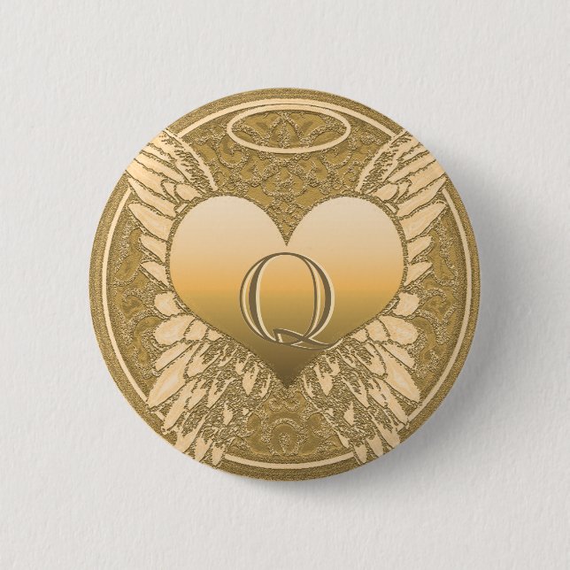 Letter Q | Memorial | Angel Heart 2 Inch Round Button (Front)