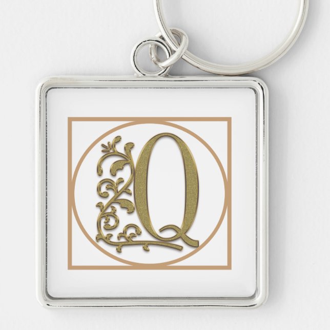 LETTER Q MONOGRAM Beautiful Wedding New Home Gift Keychain (Front)