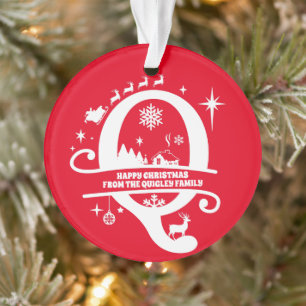 Letter Q Monogram Initial Family Name Greeting Ornament