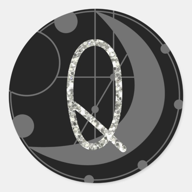 Letter Q Rune Runic Monogram Geometric Moon Black Classic Round Sticker (Front)