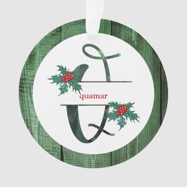 *~* Letter Q Rustic Christmas PHOTO Wood AP44 Ornament (Front)
