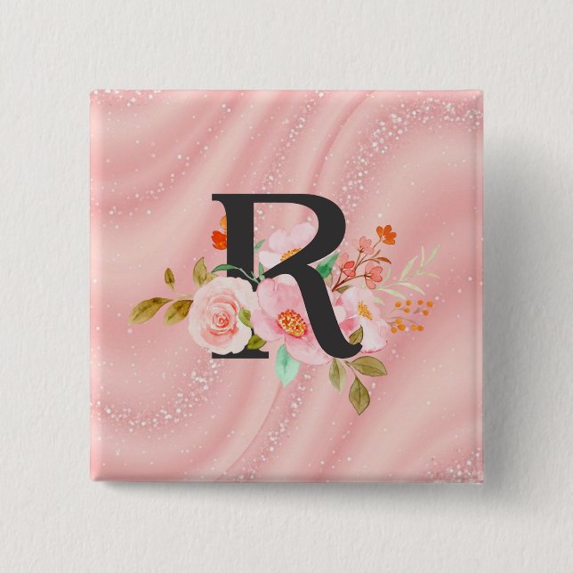 Letter R 2 Inch Square Button (Front)