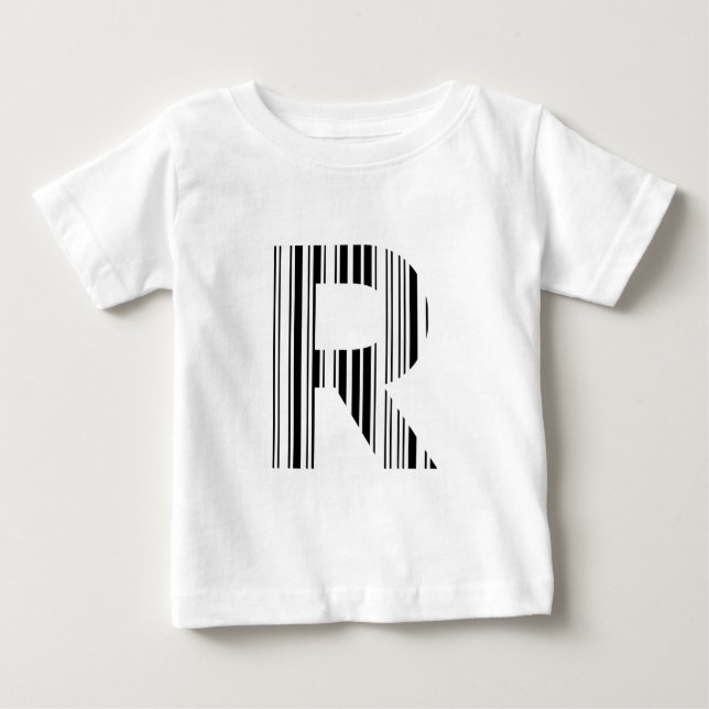 LETTER R BAR CODE First Initial Barcode Pattern Baby T-Shirt (Front)
