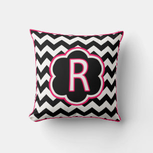 Letter R Black and White Chevron Monogram Throw Pillow