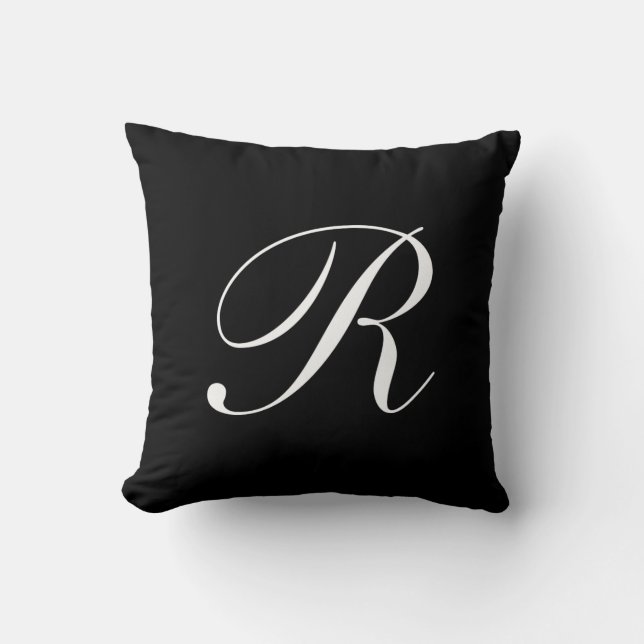 Letter R Black Monogram Pillow (Front)
