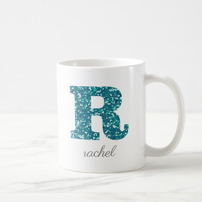 Letter R Blue Sparkly Personalized Mug (Right)