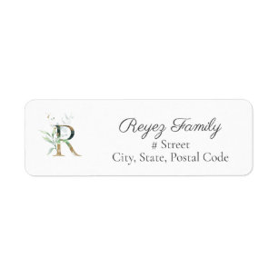 Letter R Botanical Monogram Elegant Address Label