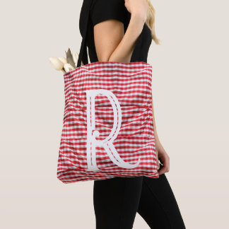 Letter R Chequered Tablecloth Tote Bag