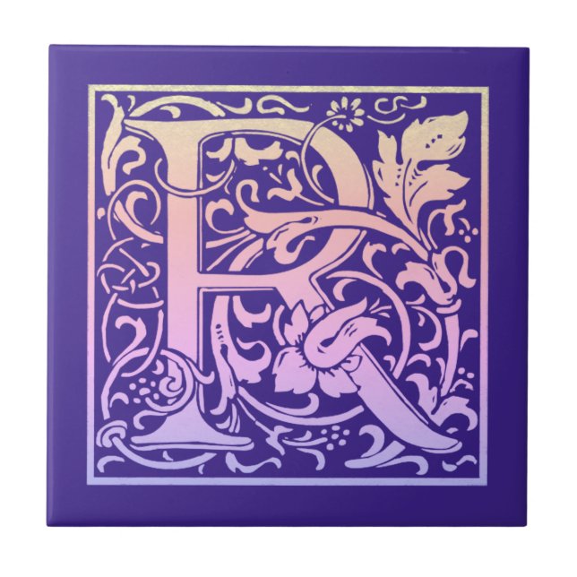 Letter R Colourful Vintage First Letter Gradient Tile (Front)