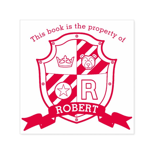 Letter R crest book custom name kids library bear Self-inking Stamp (Design)