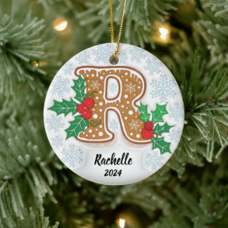Letter R Custom Name Monogram Christmas Ceramic Ornament