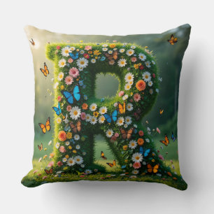 Letter R Decorated With Flowers Throw Pillow