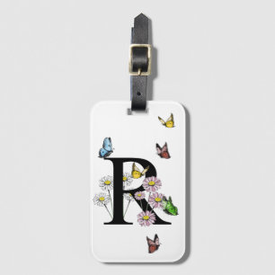 Letter R Floral Butterfly Monogram Initial    Luggage Tag